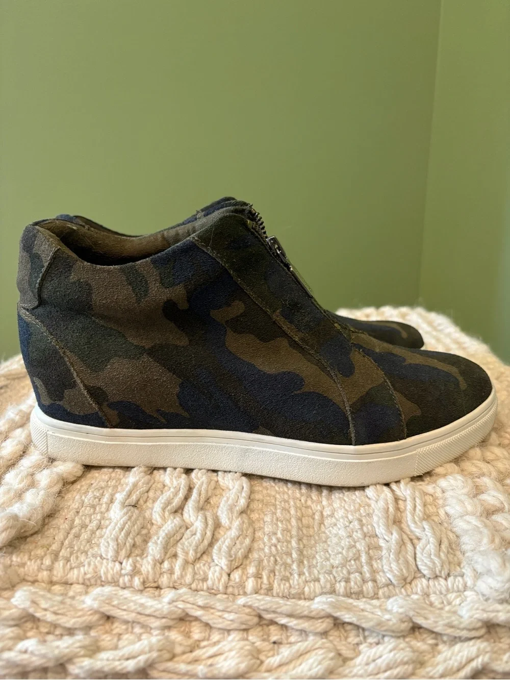 Blondo Olive and Navy Camouflage Wedge Sneaker